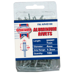 Faithfull FAIAR4S100 Aluminium Rivets 4 x 7mm Short Pre-Pack of 100
