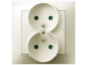 IMPRESJA Gniazdo podwójne z uziemieniem z przesłonami torów prądowych kompletne z ramką ecru GP-2YZP/27 OSPEL