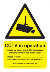 Znak CCTV, CCTV Sign, język: Angielski, Polipropylenowe, wys.: 210 mm, szer.: 148mm