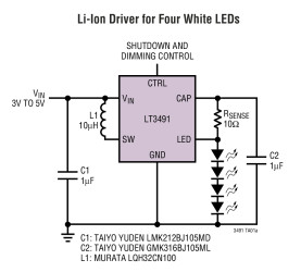 White LED Driver in SC70 with Integrated Schottky