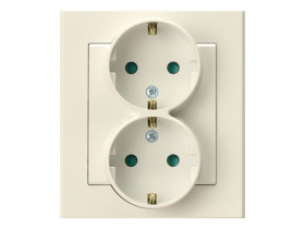 SONATA Gniazdo podwójne z uziemieniem schuko IP20 z przesłonami z ramką ecru GP-2RSP/27 OSPEL