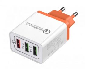 LAD.SIEC. USB QC3 +2X 5V 2.1A POMARANCZ