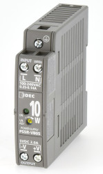 Zasilacz szyny DIN U wy 5V dc I wy 2A U we 85 → 264 V ac, 120 → 370V dc Idec 10W impulsowy