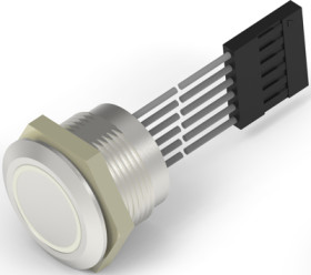 Vandal-proof pushbutton switch, 1 pole, silver, illuminated  (RGB), 1 A/24 VDC, mounting Ø 19.2 mm, IP68, 2342834-5