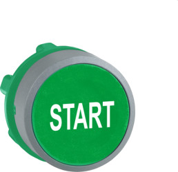 Pushbutton, labeled START, unlit, groping, waistband round, green, front ring light gray, mounting Ø 22 mm, ZB5AA333C0