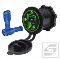 Ładowarka 2xUSB QC 3.0/G/2x18W;2x3A Kolor podświetlenia zielony;12VDC