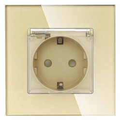 Gniazdo elektryczne Schuko IP44 z klapką - szklana ramka - złote - Tawoia Glass