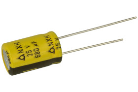 Kondensator; niskoimpedancyjny; elektrolityczny; 680uF; 25V; NXH25VB680M10x16; fi 10x16mm; 5mm; przewlekany (THT); luzem; Samyou