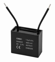 Kondensator silnikowy 1.5uF 450VAC CBB61 rozruchowy przewody