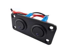 PRZEŁĄCZNIK 2 x ON-OFF 12V NIEBIESKI Z RAMKĄ ALUMINOWĄ 73x35mm