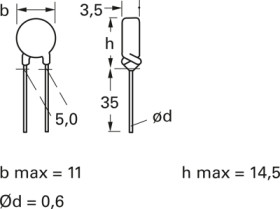 PTC thermistor, 1.2 Ω, 120 °C, ±25 %, radial, B59965C0120A070