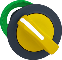 Toggle switch, 2 positions, unlit, latching, waistband round, yellow, front ring gray, 90°, mounting Ø 30.5 mm, ZB5FD205