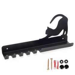 Czarny metalowy wieszak na klucze z półką - kot