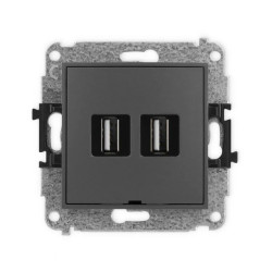 ICON Mechanizm gniazda podwójnego 2xUSB A-A 2.0, bez pola opisowego grafitowy mat 28IGUSBBO-2