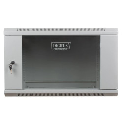 Szafa wisząca jednosekcyjna 19 cali 6U 368/600/450mm drzwi szklane szara (RAL 7035) niezmontowana DN-WU19 06U/450