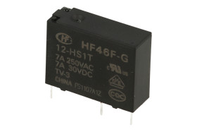 Przekaźnik; elektromagnetyczny miniaturowy; HF46F-G/012-HS1T; 12V; DC; 1 styk zwierny; 7A; 250V AC; 7A; 28V DC; do druku (PCB);