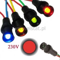 Kontrolka LED 5mm, 230VAC + przew. czerwona