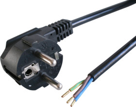 Connection cable, Europe, plug type E + F, angled on open end, H05VV-F3G0.75 mm², black, 3 m, VII-H05VVF3G075-G30+0492/3,00M SW9