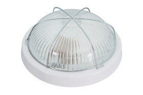 Oprawa ZETA, E27, 100W, biała-polipropylen, klosz przeźroczysty-szkło, IP44, siatka metalowa A2230