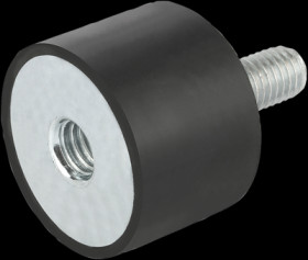 Rubber/metal bumpers with outer/inner threads, straight, D 10, H 10 mm, G M4, L 10, T 4.0 mm, K0568.01001055