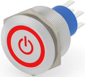 Vandal-proof pushbutton, 2 pole, silver, illuminated  (red), 3 A/250 VAC, mounting Ø 23.7 mm, IP67, 2-2317658-2