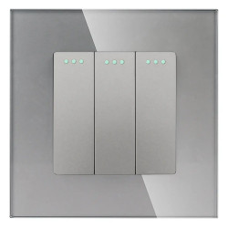 Włącznik światła szklany potrójny - szary - Tawoia Glass