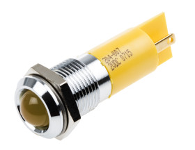 Lampka kontrolna do montażu panelowego 2V dc, Żółta 14mm LED Chrom Końcówka lutownicza RS PRO