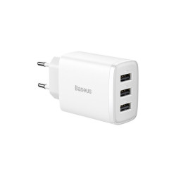 Ładowarka 3xUSB-A BASEUS 17W Biała, sieciowa CCXJ020102