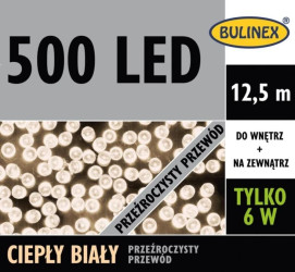 Lampki choinkowe zewnętrzne 500 LED lampki z zasilaczem biały ciepły 12,5m dł. + 3m przyłącza 230V/31V 6W IP44 13-459