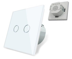 Włącznik do Światła Podwójny Wyłącznik Dotykowy Szklany Podtynkowy Biały