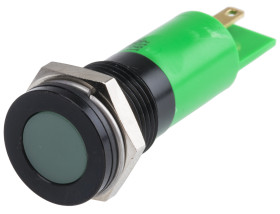 Lampka kontrolna do montażu panelowego 12V dc, zielona 14mm LED Końcówka lutownicza RS PRO