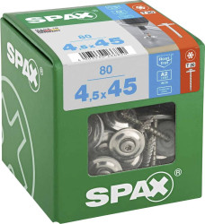 SPAX 4577000450456 Śruba blacharska 4.5 mm 45 mm T-STAR plus stal nierdzewna A2 80 szt.