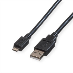 ROLINE USB 2.0 Kabel, USB A Male - Micro USB B Male, zwart, 3 m