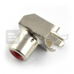 Gniazdo RCA żeńskie kątowe THT z czerwonym oznacznikiem