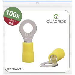 Quadrios 22C458 Ring Terminal 6.0mm&#xB2; 6.5mm Hole &#xD8; Yellow Partially Insulated