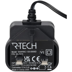 R-TECH 857076 AC/DC Adapter 12vdc 500mA UK Plug Top