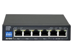 Niezarządzalny przełącznik (switch) 6xRJ45 - 4 porty RJ45 PoE+ 1Gb/s + 2 porty RJ45 Uplink 1Gb/s AVIZIO