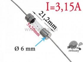 3,15A bezpiecznik szklany wolny 5x20mm osiowy 2szt