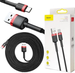 KABEL USB-A -USB-C Baseus Cafule CATKLF-U91 300cm 2A QC 3.0 CZARNO-CZERWONY W OPLOCIE