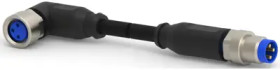 Sensor actuator cable, M8-cable plug, angled to M8-cable plug, straight, 3 pole, 1.5 m, PUR/PVC, black, 4 A, 2-2273124-4