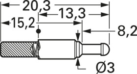 Battery charging and interface contact with probe, round head, Ø 2.65 mm, travel  3.5 mm, pitch 4 mm, L 22.5 mm, 5110/S.02-D-1.2