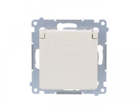 Simon 54 Gniazdo bryzgoszczelne z/u IP44 z przesłoną torów i klapką pełną kremowe DGZ1BZ.01/41