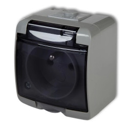 JUNIOR Gniazdo pojedyncze z/u (klapka dymna) popielaty IP54 10GHE-1d