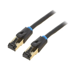 Patch cord S/FTP Cat 8 OFC PVC czarny 3m Pokrycie: złocony IKABI