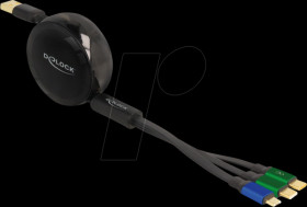 85359 Charging cable, 3in1, A to 1x Micro-B, 2x C, reel, black, 1.13 m