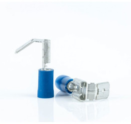 Insulated flat plug sleeve with branch, 6.3 x 0.8 mm, 1.5 to 2.5 mm², AWG 16 to 14, brass, tin-plated, blue, BYB-4-07F5074