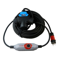 Przedłużacz trójdrożny 25m IP44 230/16A H07RN-F 3x2,5 z bezpiecznikiem automatycznym kablowym PRCD-S Doktorvolt® DV-9597-3-W-Y-F