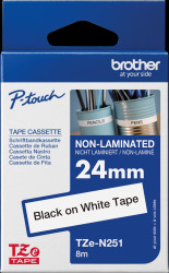 TZE-N251 Unlaminated labelling tape, black on white, 24 mm