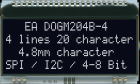 EA DOGM204S-A LCD DOG module, 4x20 characters, H 4.8 mm, 59 x 22 mm, black
