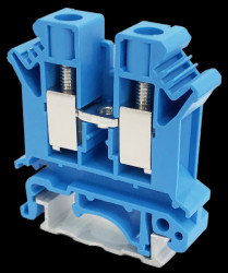 Śrubowy zerowy zacisk połączeniowy 10mm2 na szynę niebieski